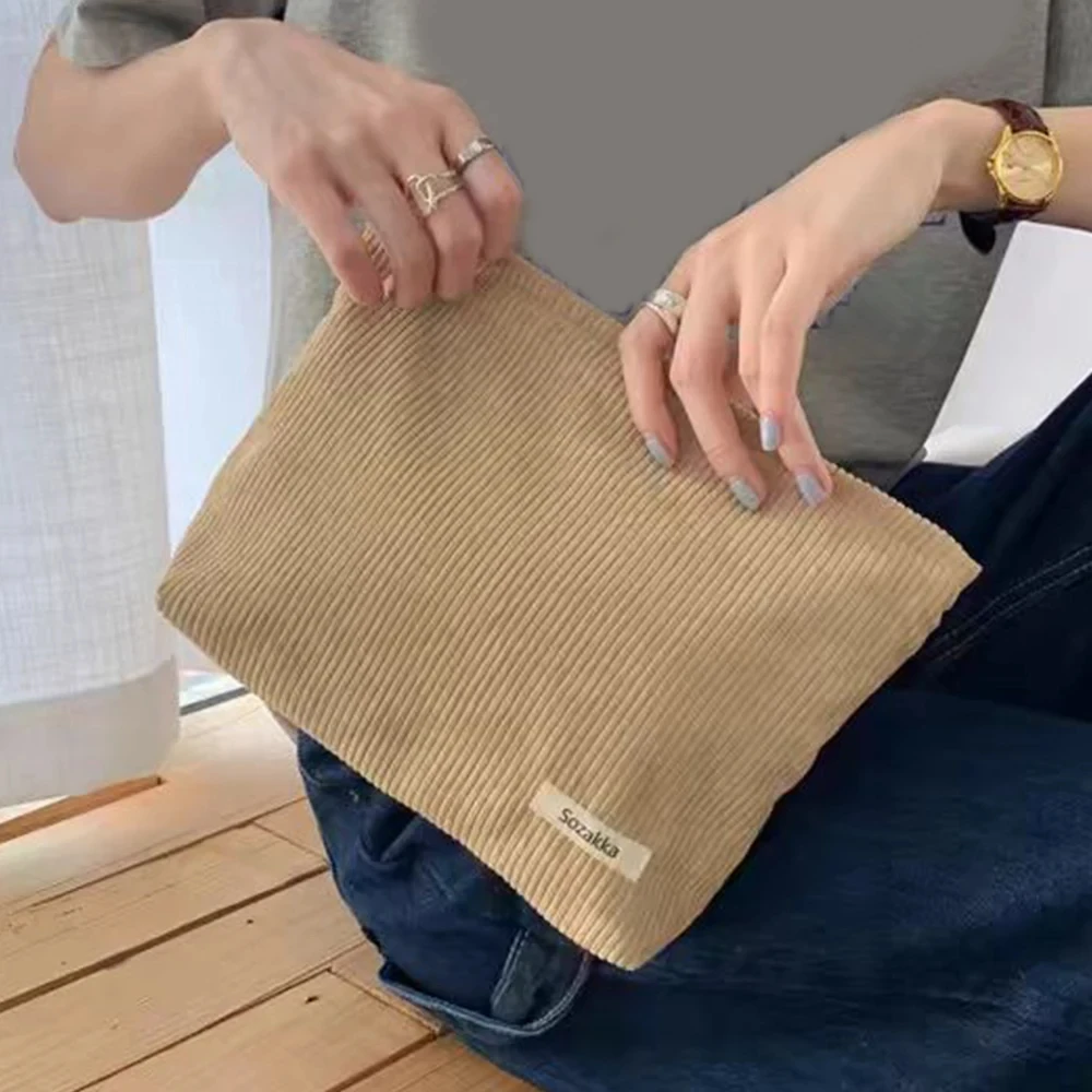 Corduroy Travel Cosmetic Bag Portable Makeup Storage Bag Purses Women Large Capacity Zipper Make Up Organizer Storage Clutch image 4