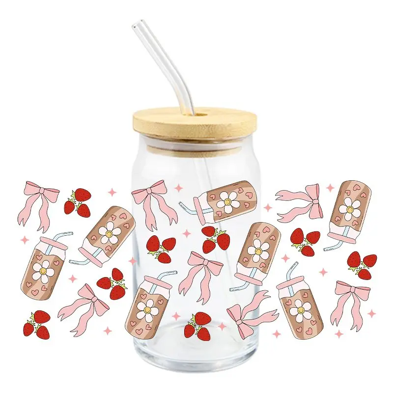 Cute UV DTF Wrap Transfer Stickers Cup Bow Design Transfer Decal Strong Waterproof Wrap For Glasses Cups Mugs DIY Decal