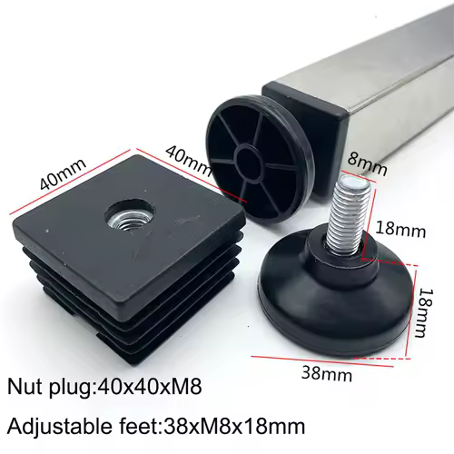 4Pcs Adjustable Furniture Feet And Square/Rectangular Tube Plug With Nuts Black Sofa Chair Table Leveler Legs For Furniture - Image 15