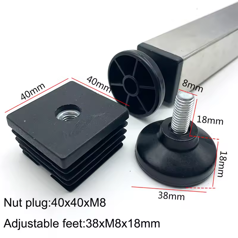 4Pcs Adjustable Furniture Feet And Square/Rectangular Tube Plug With Nuts Black Sofa Chair Table Leveler Legs For Furniture - Image 15
