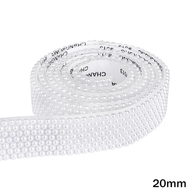 1야드 자체 접착 진주 트림 흰색 반원형 ABS 진주 체인 DIY 쥬얼리 공예 의류 장식 20mm 30mm