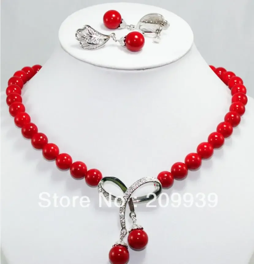 

Women's jewelry red bead necklace earring set