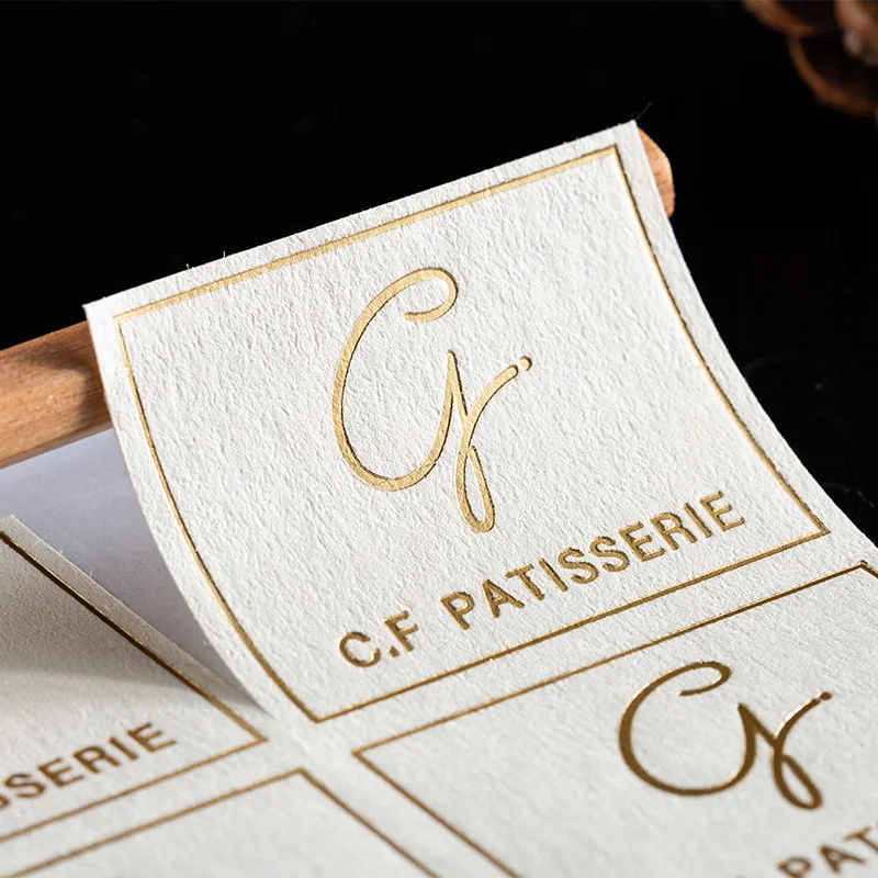 Custom Textured Paper Cake Stickers with Embossed Logos, Low Minimum Order Quantity, Suitable for Pastries, Confectionery,
