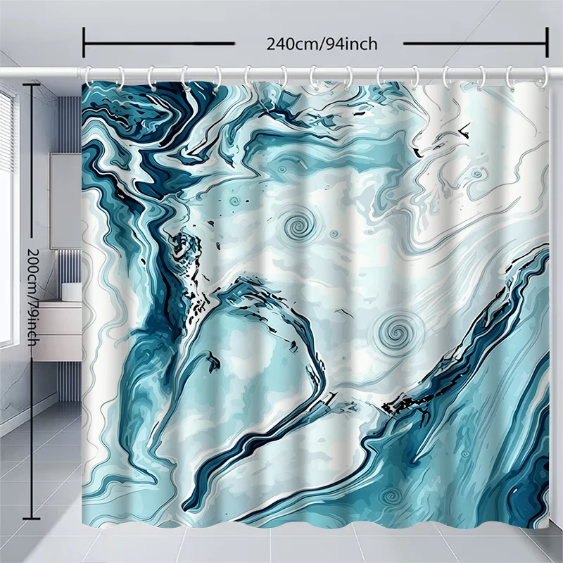 1pc Wave Patterns Shower Curtain with Metal Grommets, Polyester Bath Curtain Widow Curtain Bathroom Decor & Accessories