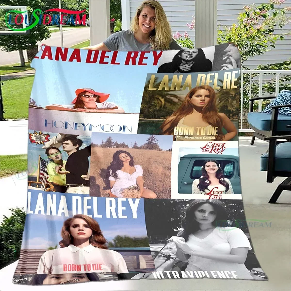 Pop Female Singer Lana Del Rey Pattern Blanket Star Art Flannel Thin Blanket Portable Home Travel Office Lunch Break Blanket