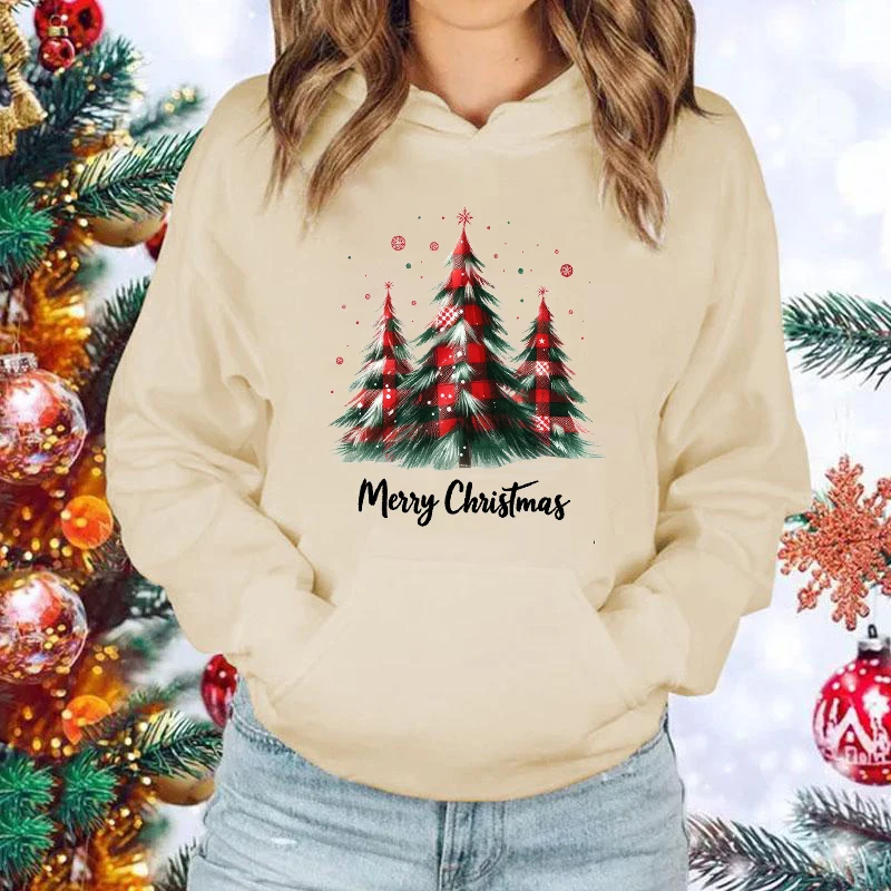 New Merry Christmas Tree Printing Hoodies For Women Men Autumn Winter Sweatshirt Fashion Streetwear Pullover Christmas Hooded