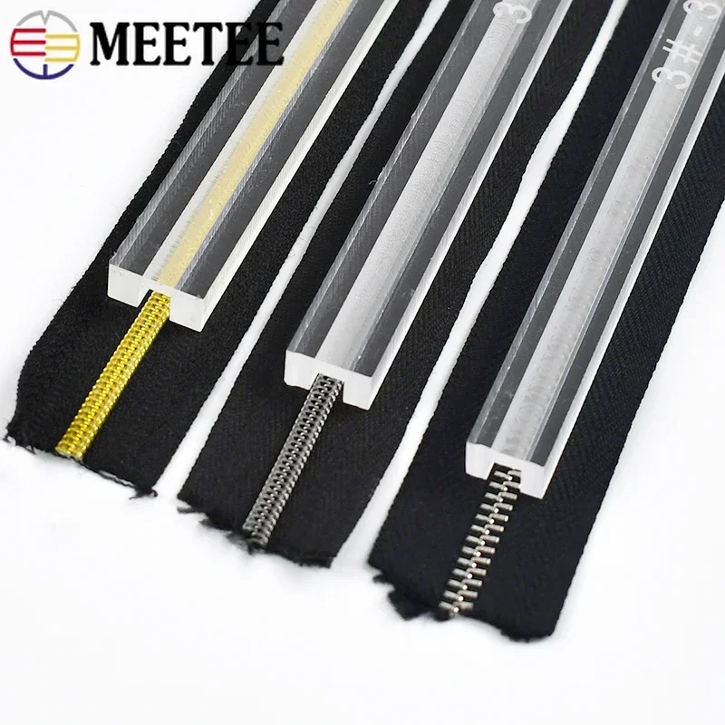 Meetee 3# 5# DIY Zip Repair Tools Zipper Gluing Anti-overflow Ruler Handmade Leather Tool Garment Zippers Sewing Accessories