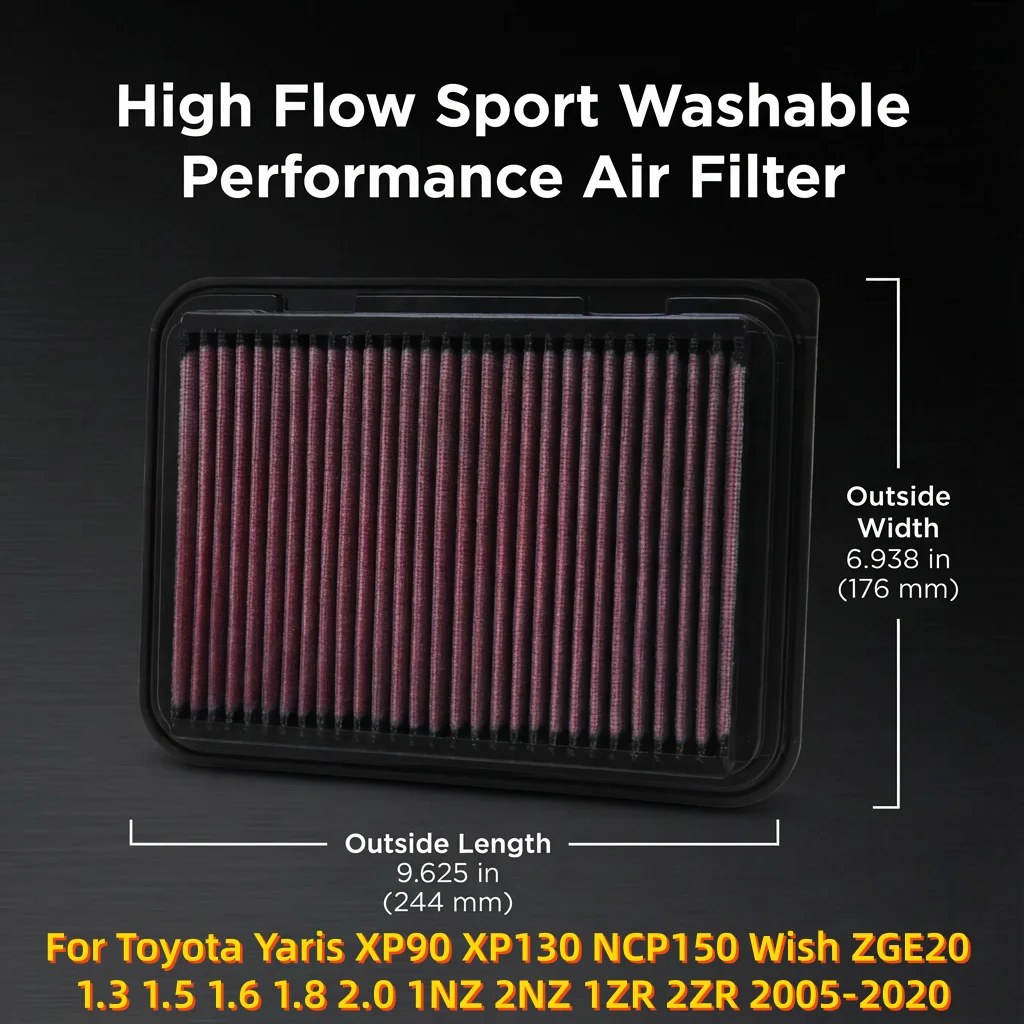 

Спортивный моющийся воздушный фильтр с высокой пропускной способностью для Toyota Yaris XP90 XP130 NCP150 Wish ZGE20 1.3 1.5 1.6 1.8 2.0 1NZ 2NZ 1ZR 2ZR 2005-2020