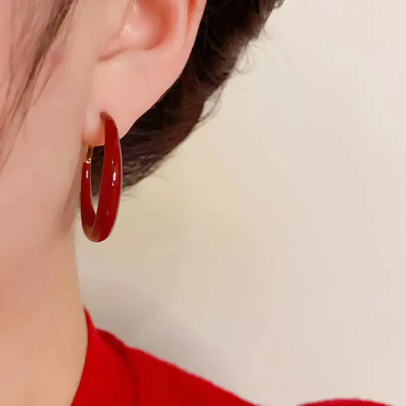 MHS.SUN nuevos pendientes de aro de esmalte liso rojo Retro para mujer, pendientes circulares grandes y pequeños a la moda, joyería elegante para las orejas, regalos de fiesta