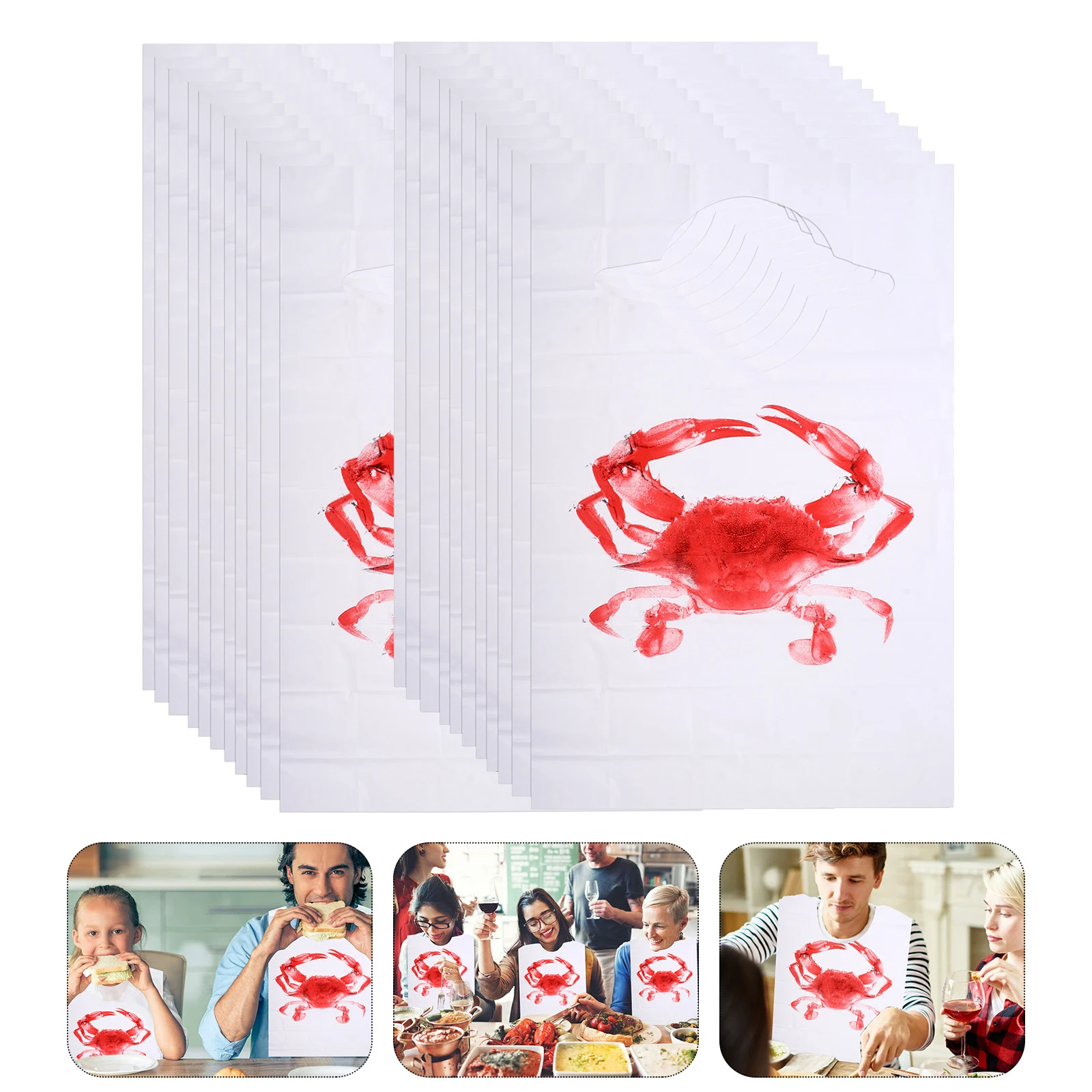 

100Pcs Disposable Plastic Aprons Waterproof Anti-Oil Sleeveless Aprons Lovely Crab Pattern Aprons Disposable Hot Pot Bibs