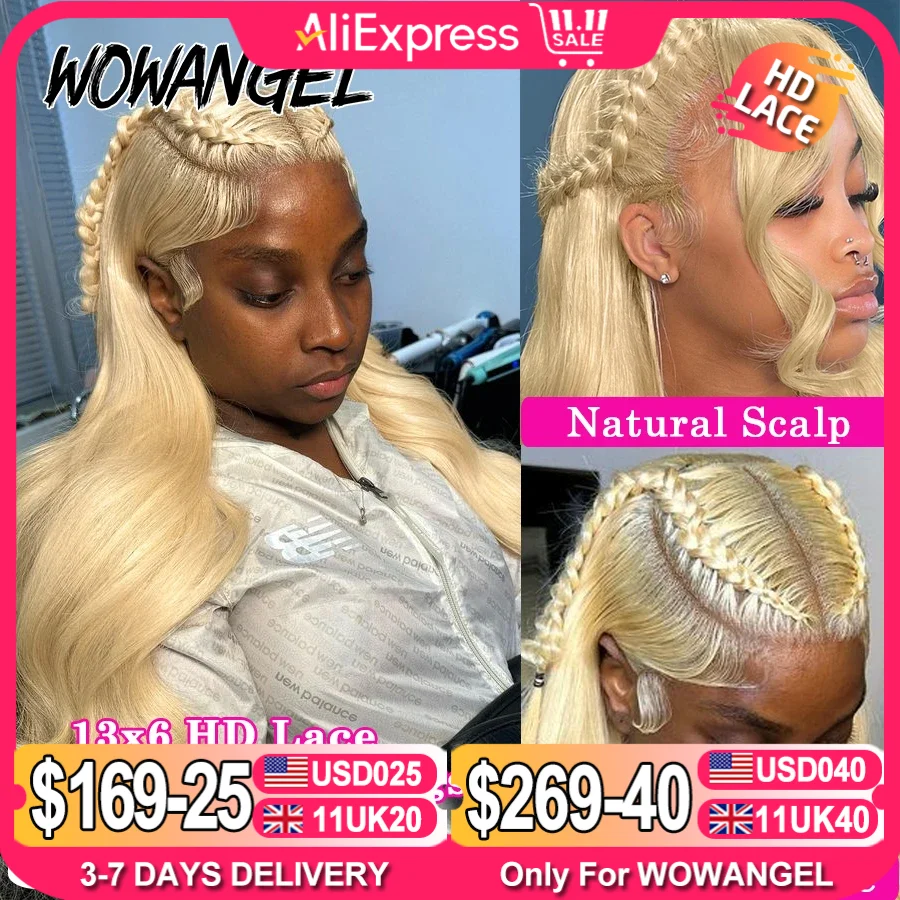 Wow Angel 250% #613 HD Lace Front Wigs 13x6 Blonde Body Wave Wig 13x4 HD Lace Frontal Human Hair Wigs Melt skins Natural Scalp