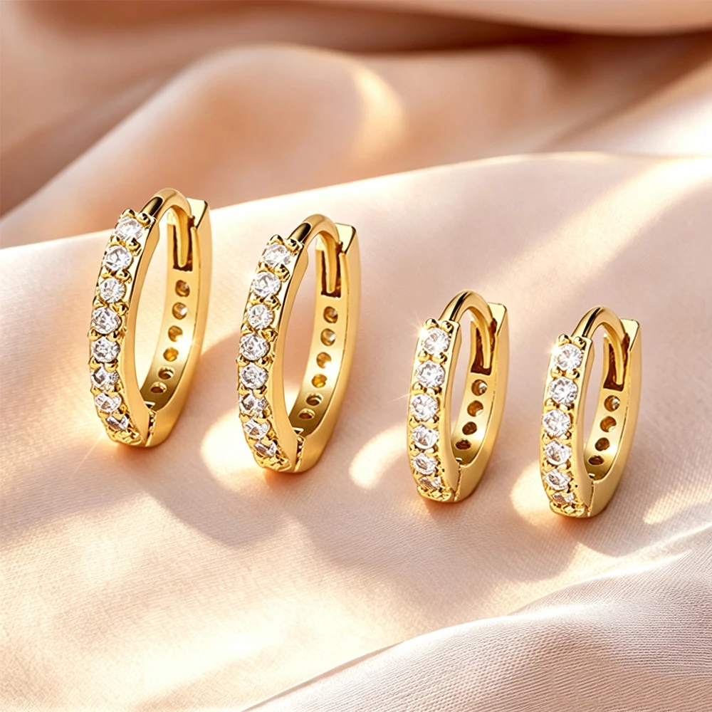 Yupsk 4 Pieces 6/8MM Simple Fashion CZ Zircon Round Huggie Hoop Earrings for Women Girls Earring Piercing Jewelry Setelry Gift