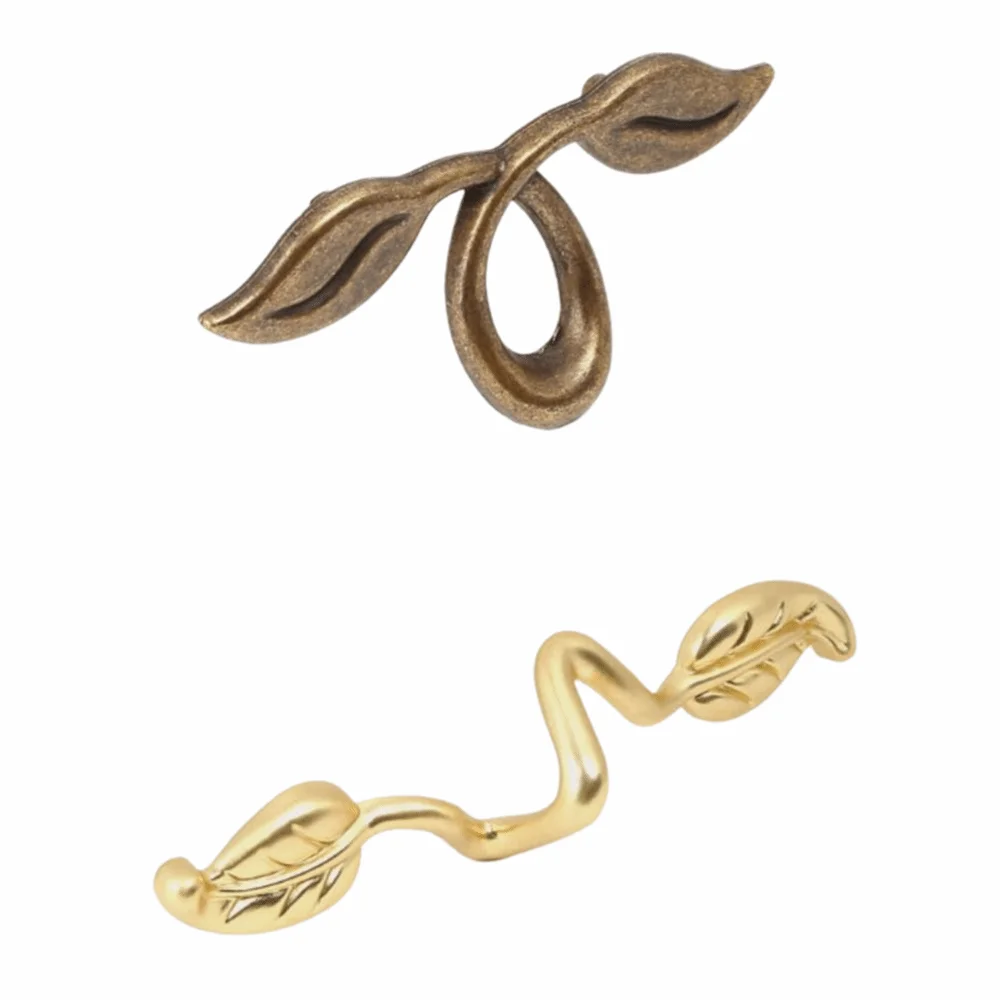 Maniglie a forma di foglia in lega di zinco, distanza dei fori, maniglie decorative per armadietti, cassettiere hardware per mobili a forma di foglia in stile europeo