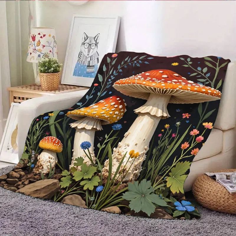 1pc フランネルブランケット 魔法の森キノコブランケット - 居心地の良い夜のための 3D 花柄ファンタジーデザイン