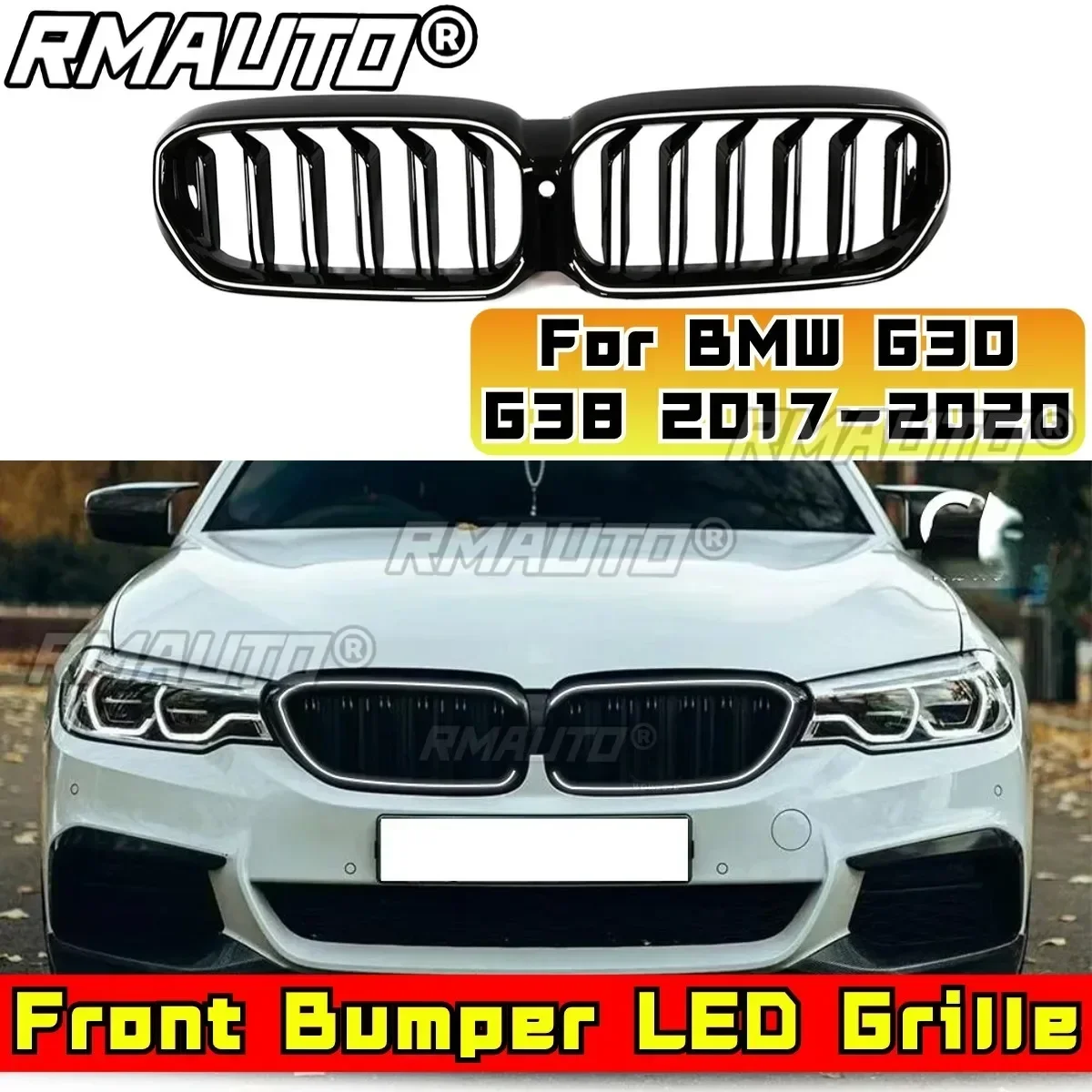 LED Front Grill For BMW 5 Series G30 G38 22017-2020 Car Front Bumper Racing Grille Grillg Front Bumper LED Grille Exterior Part