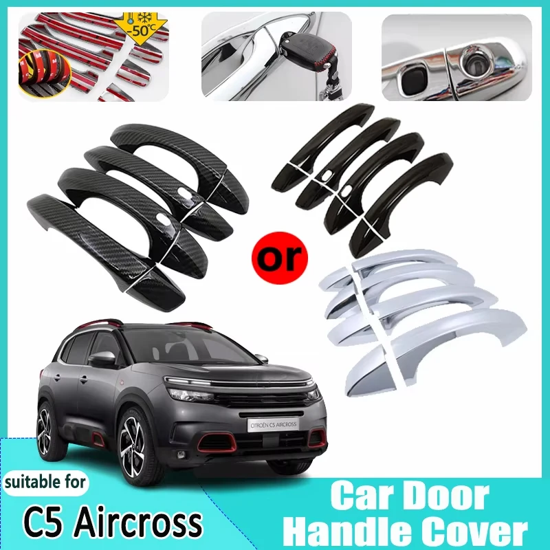 

For Citroen C5 Aircross 2017~2024 2018 2019 2020 Anti-Scratch Carbon Fiber Chrome Covers Door Handle Decoration Car Accessories