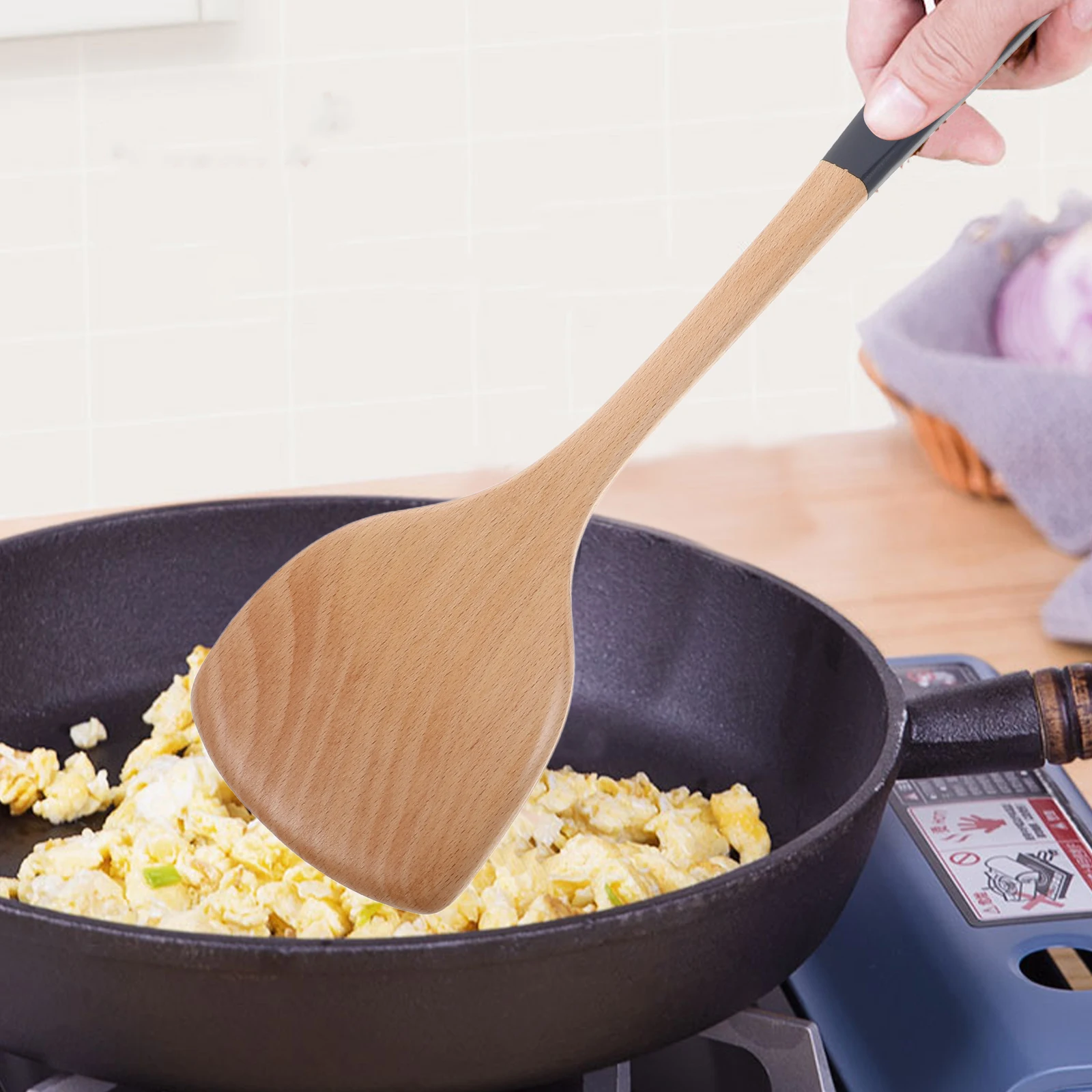 

Wooden Spatula for Cooking Non Stick Spatula Multi-Function Kitchen Frying Utensil Ergonomic Grip Long Handle Non Scratch