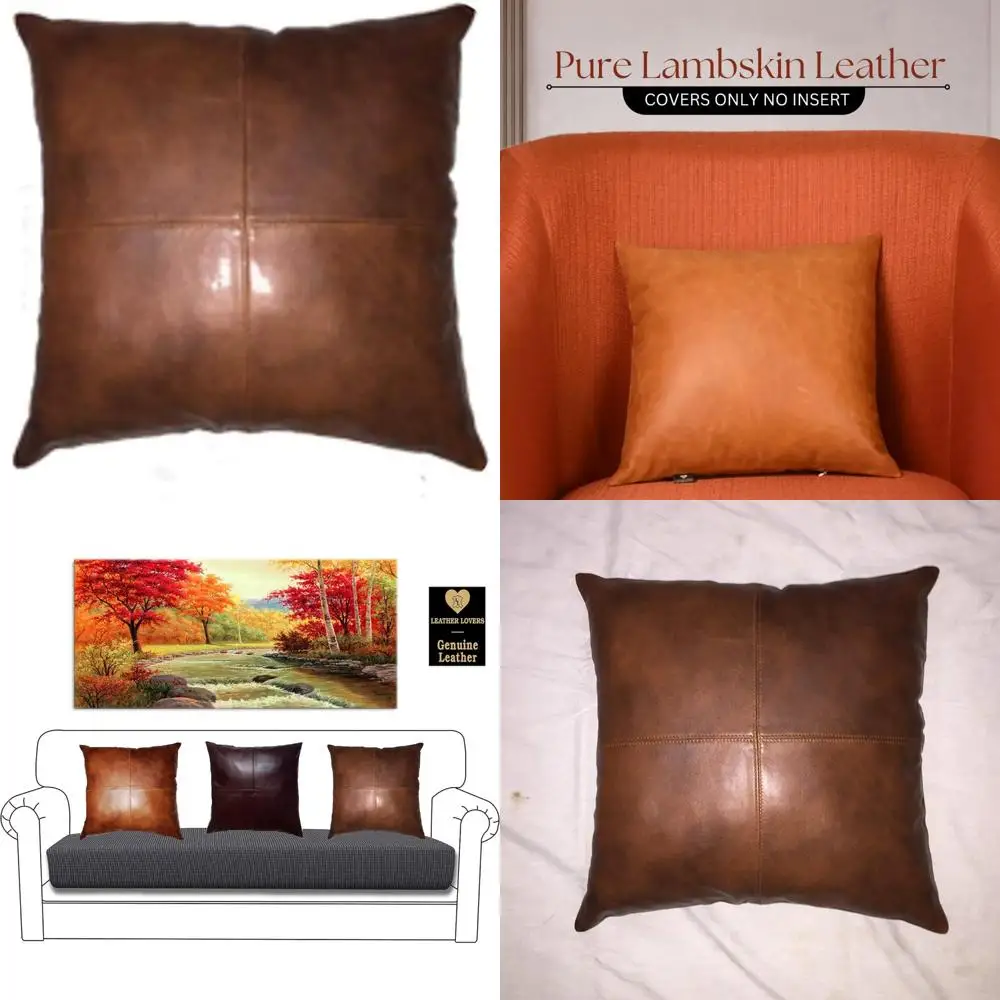

Lambskin Leather Pillow Cover - 22x22 Inch Sofa Cushion Case - Elegant Decorative Throw Covers for Living Room and Bedroom