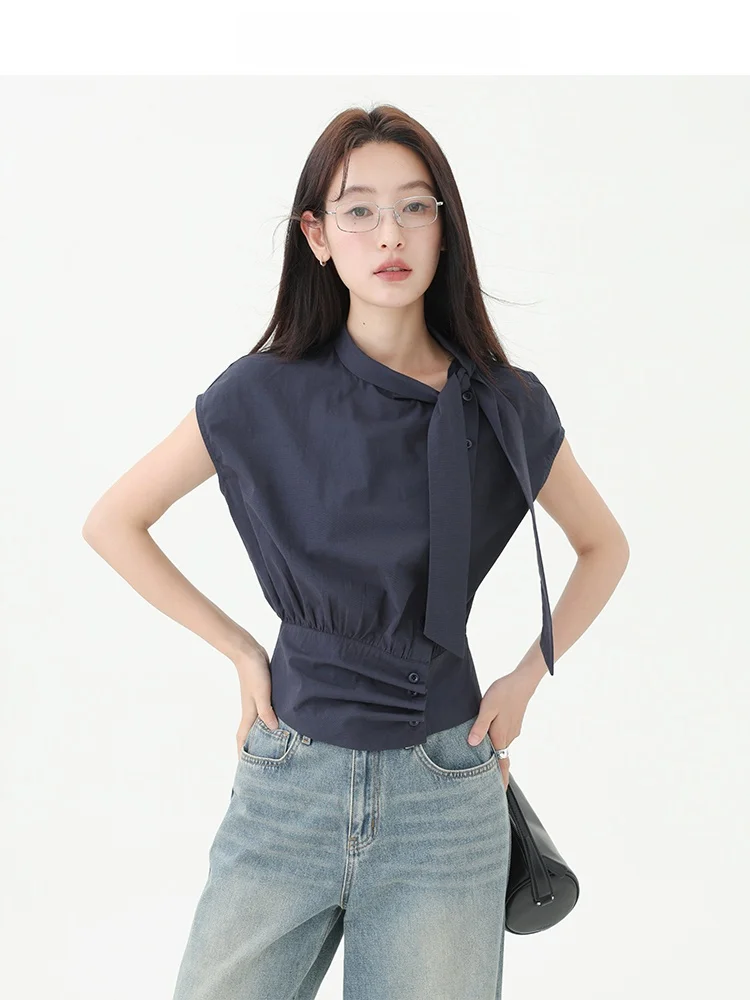 

CHACHASTU Ele Simple Design ort Sve Women's irt Slimming Top High-End Feeling Commute Sle Cotton Blend Summer