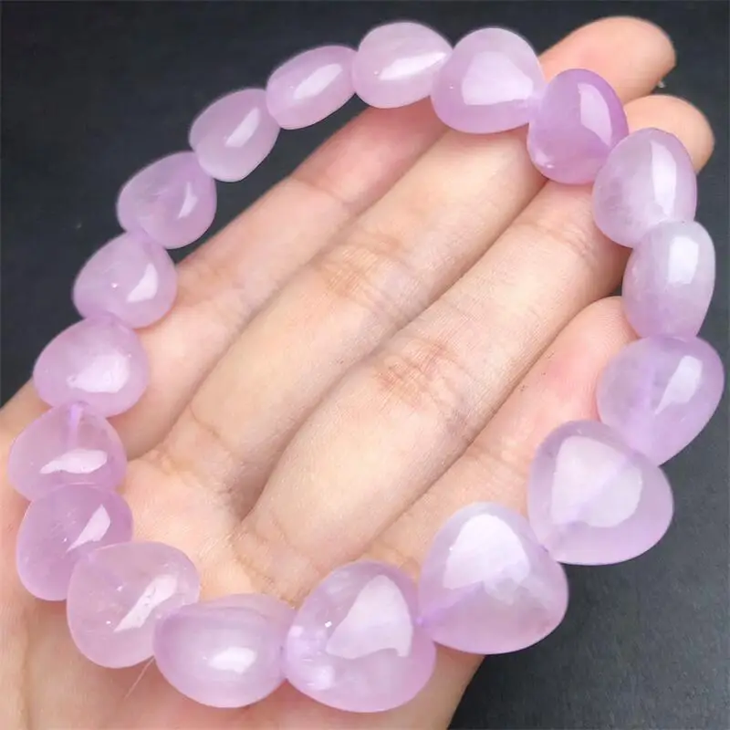 12.5MM Natural Kunzite Heart Bracelet Charms Handmade Fortune Energy Woman Amulet Jewelry Holiday Gift 1PCS