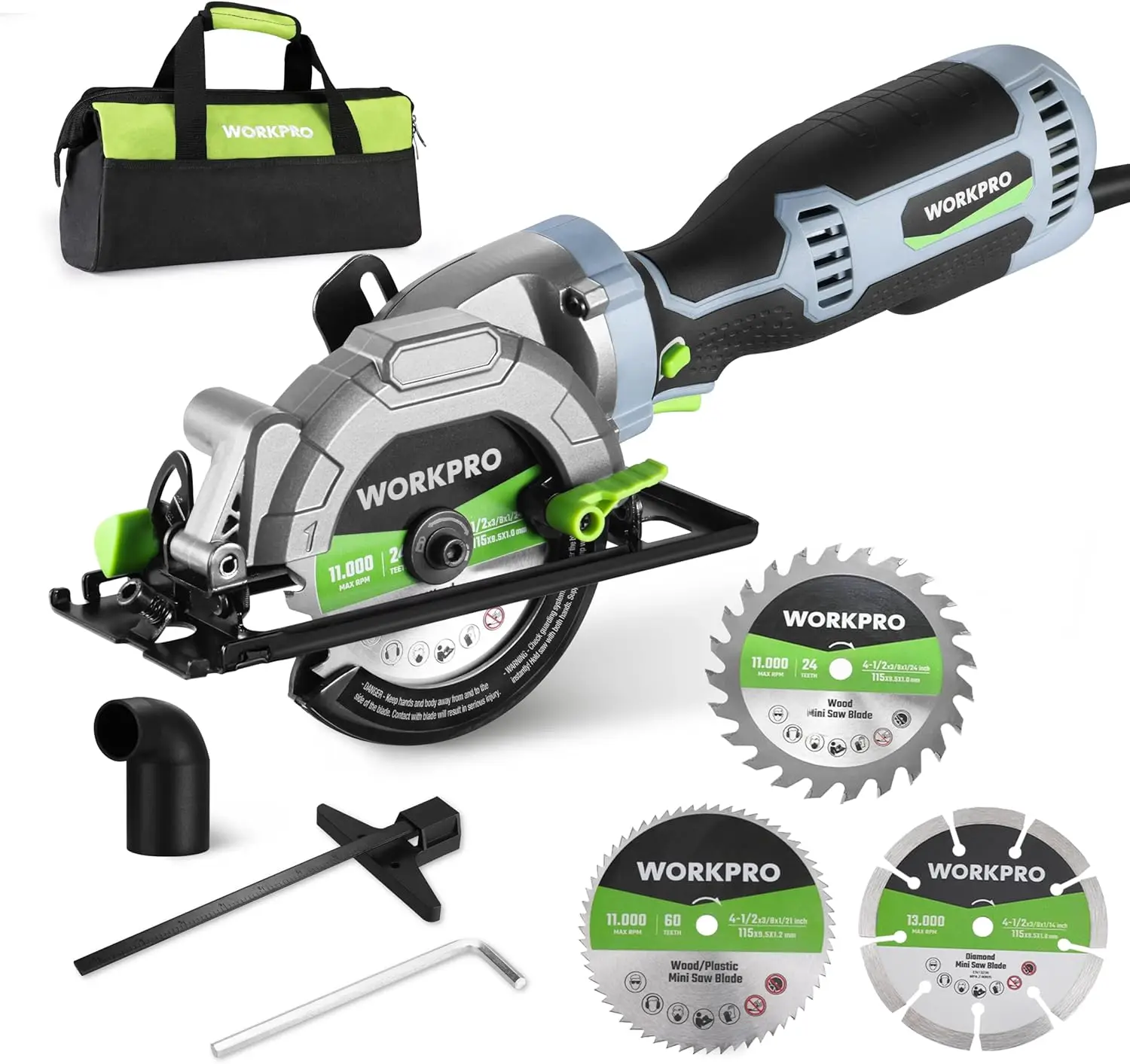 

5.8Amp 3500RPM Compact Circular Saw with Adjustable Depth and Angle, Includes Blades for Wood, PVC, Tile