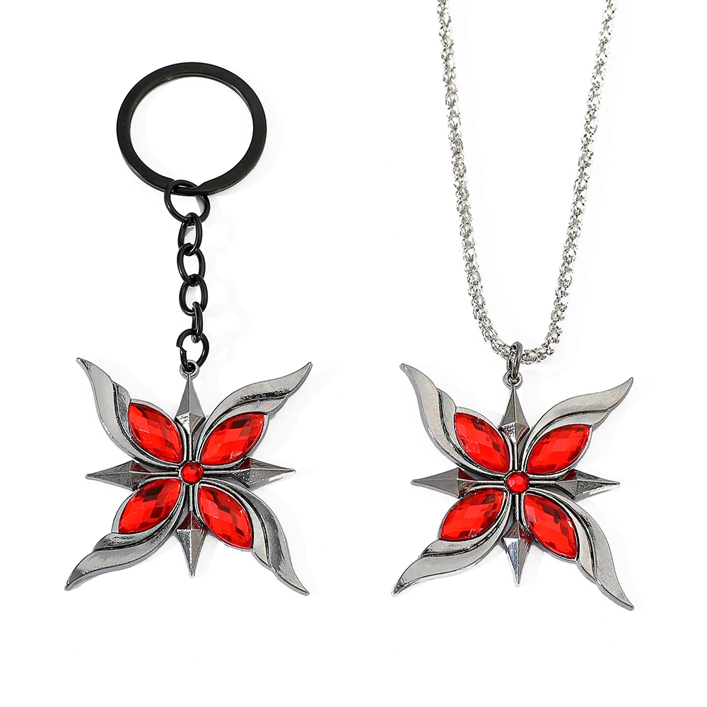 Anime Game Genshin Impact Necklace Gothic Genshin Impact Keychain For Friends Cosplay Fatui Harbinger Red Rose Accessories