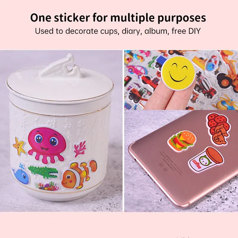 6Pcs Set Random Animal Sticker 3D Children Kids Cute Cartoon Repeatable Stickers