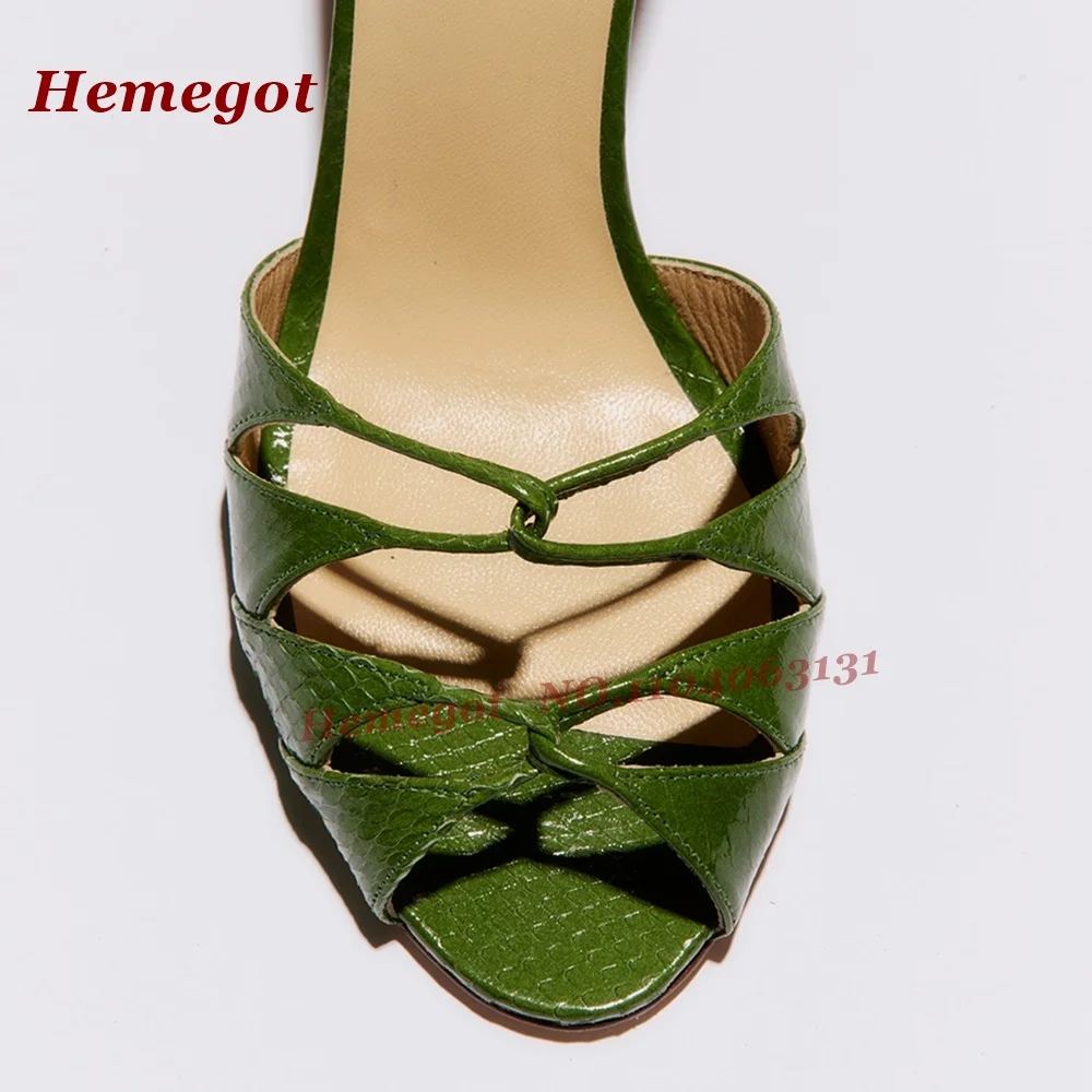 Green Croc-Pattern Strappy Sandals Peep Toe Hollow Out Buckle Strap Stiletto Heels Women's Sandals Summer Elegant Dinner Party view 2