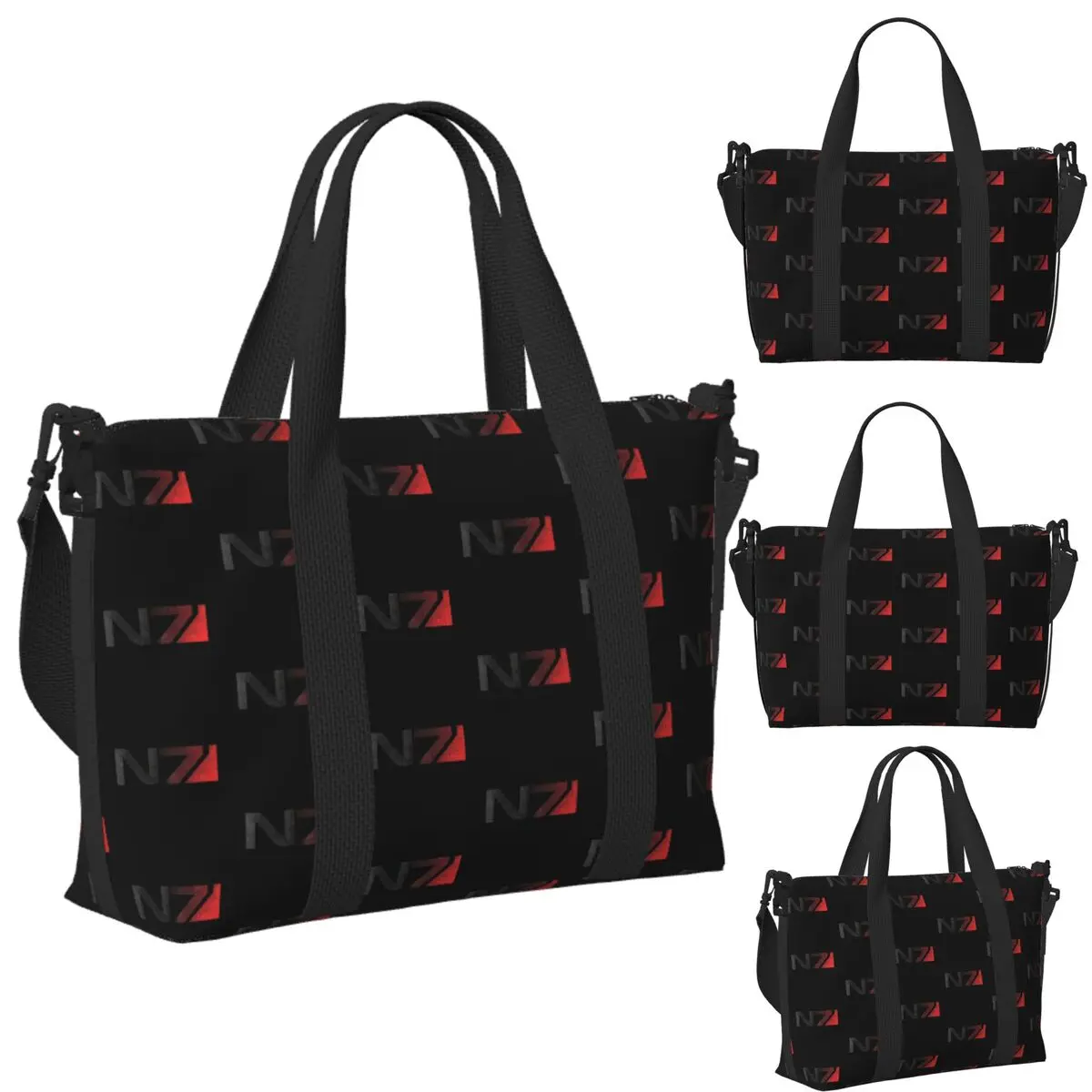 

Custom Mass Effect N7 Distressed Logo Beach Travel Bag Large Capacity Tote Bags for Gym Yoga Women Shopping Duffle Shoulder Bag