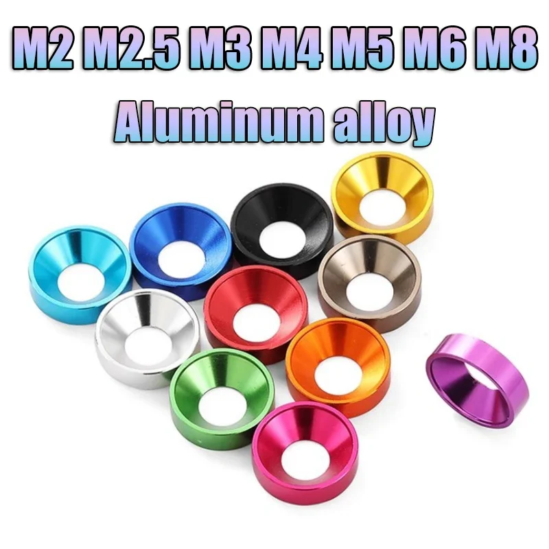M2 M2.5 M3 M4 M5 M6 M8 Aluminium Alloy Conical Washers Colorful Spacers Gasket for Countersunk DIN7991 Screw Bolt Vehicle Modify