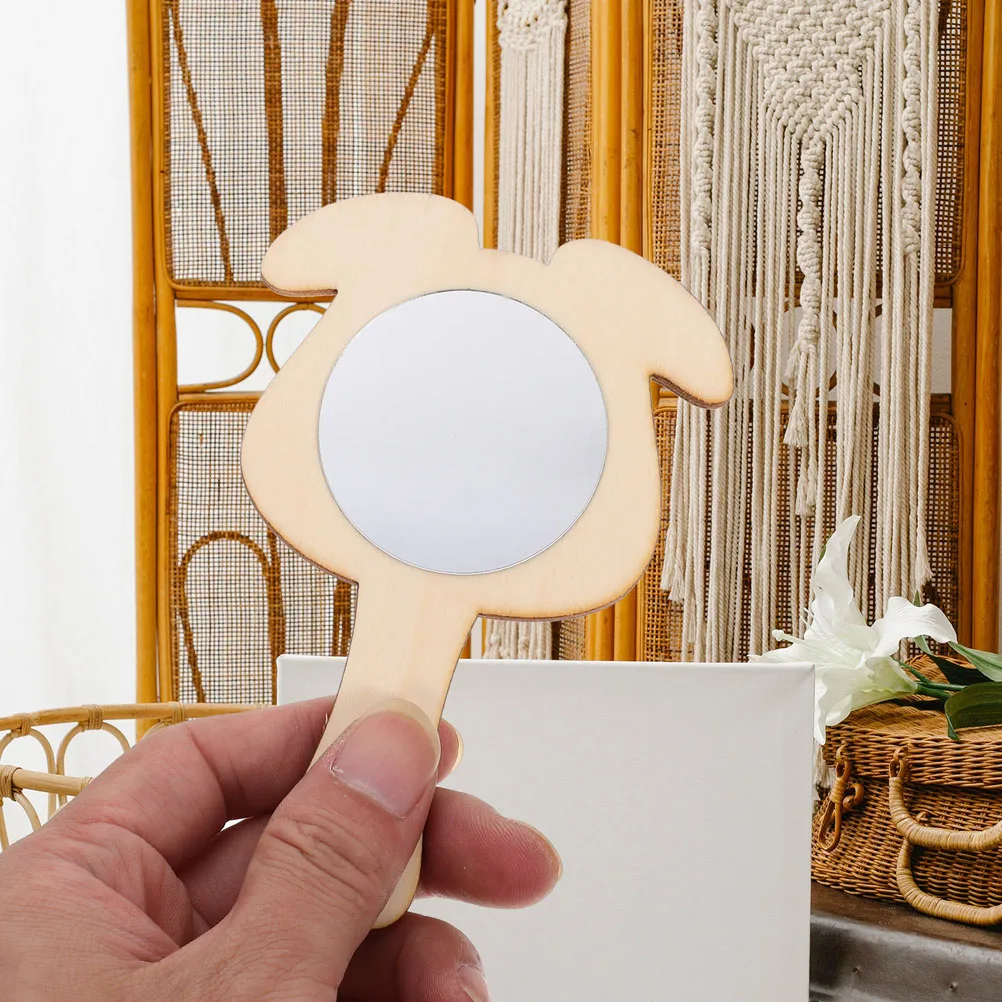 

Wooden White Mini Accessories Kids Delicate H Mirror Supplies DIY Craft Unfinished H held Decorative Mirror Toy Toy