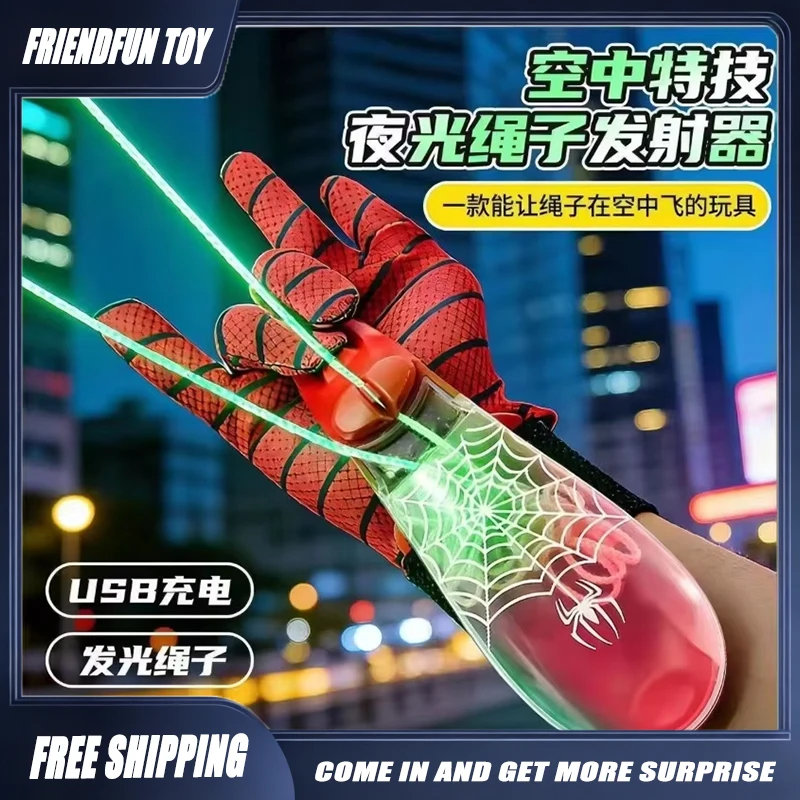 

Spider Man Luminous Rope Launcher Wristband Flying String Shooter Automatic Recoil Peripheral Toy Night Glow Interactive Fun Kid
