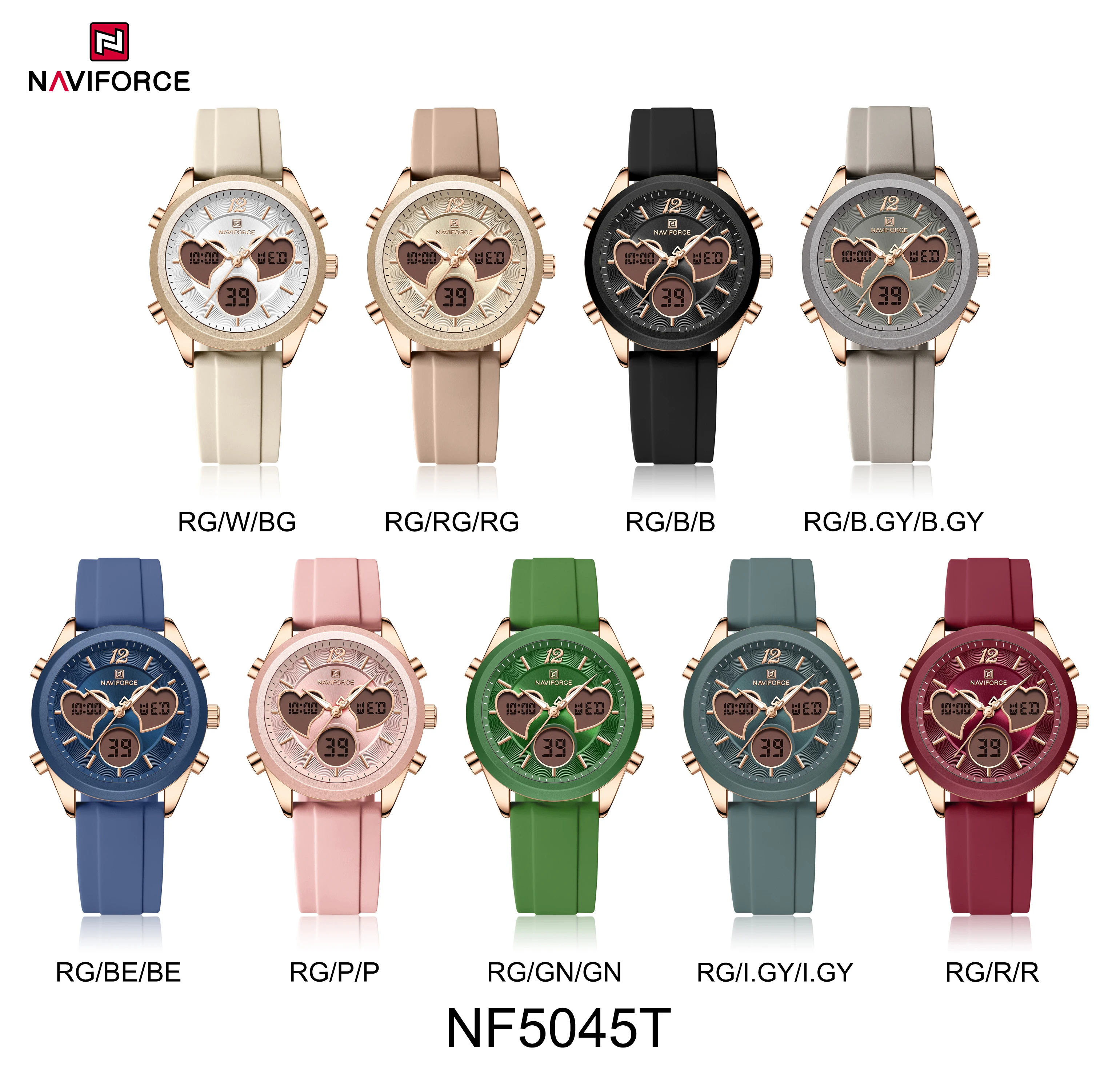أعلى العلامة التجارية NAVIFORCE سيليكون حزام الساعات الجديدة المزدوجة عرض الوقت المرأة ساعة معصم بسيطة للماء سوار أنيق للسيدات