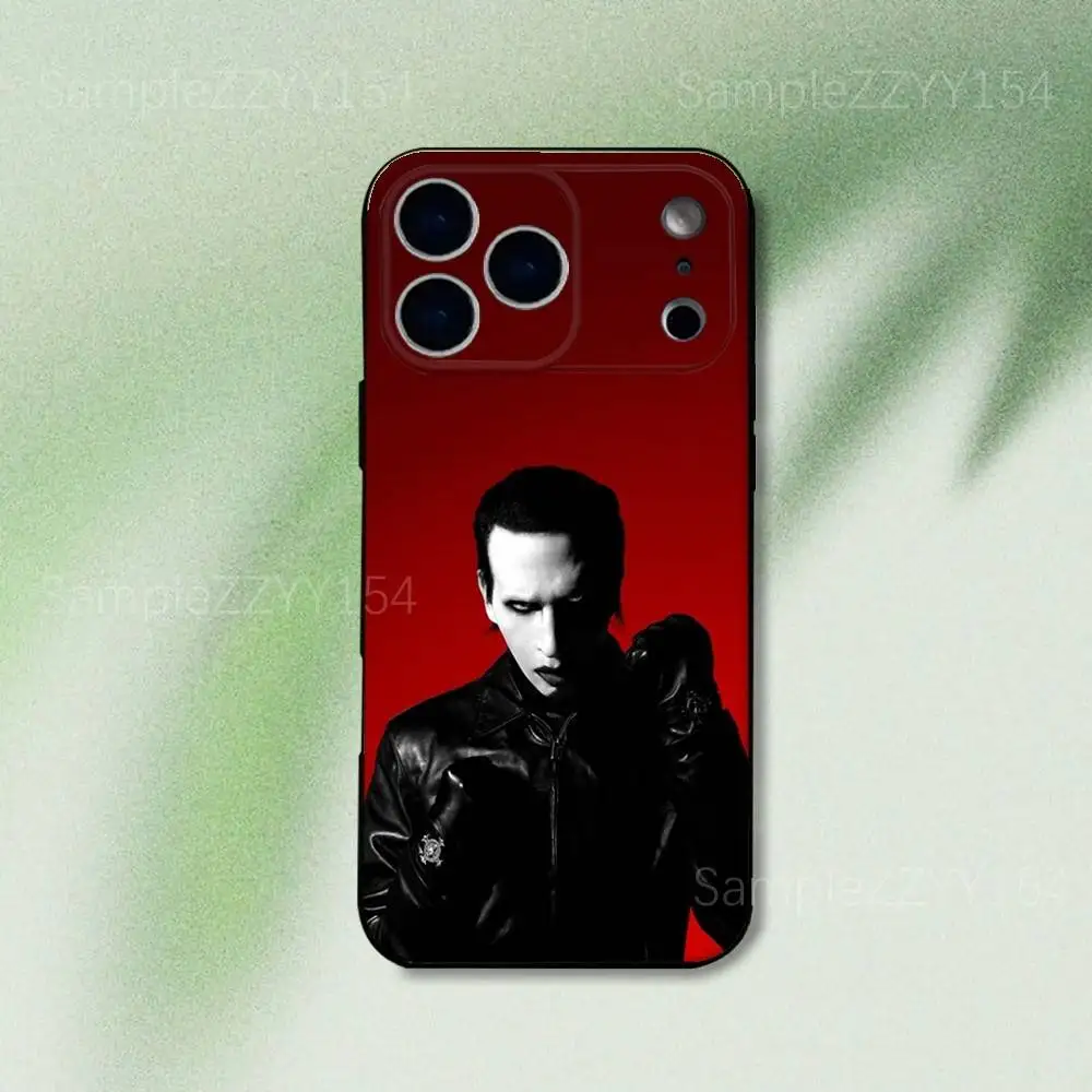 حافظة هاتف مارلين مانسون وان اغتيال لهاتف آيفون 17,16,15,14,13,12,Pro,Max,Plus,E,SE4,Air,Mini Black Soft Funda