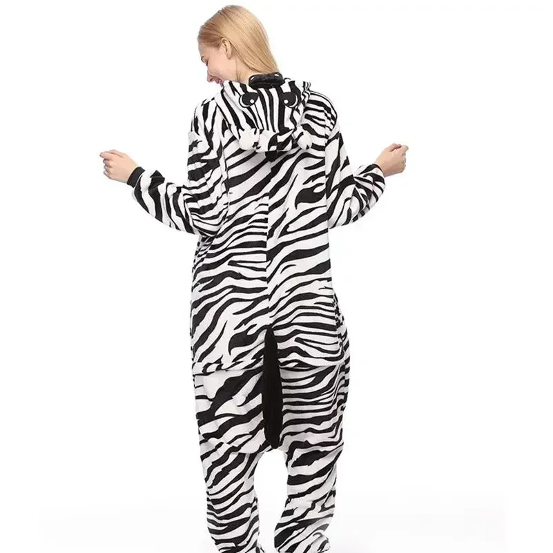 Men Women Onesies Pajamas Cartoon Zebra Pyjamas Adults Animal Kigurumi Halloween Costumes Sleepwear Plush Overalls Jumpsuit