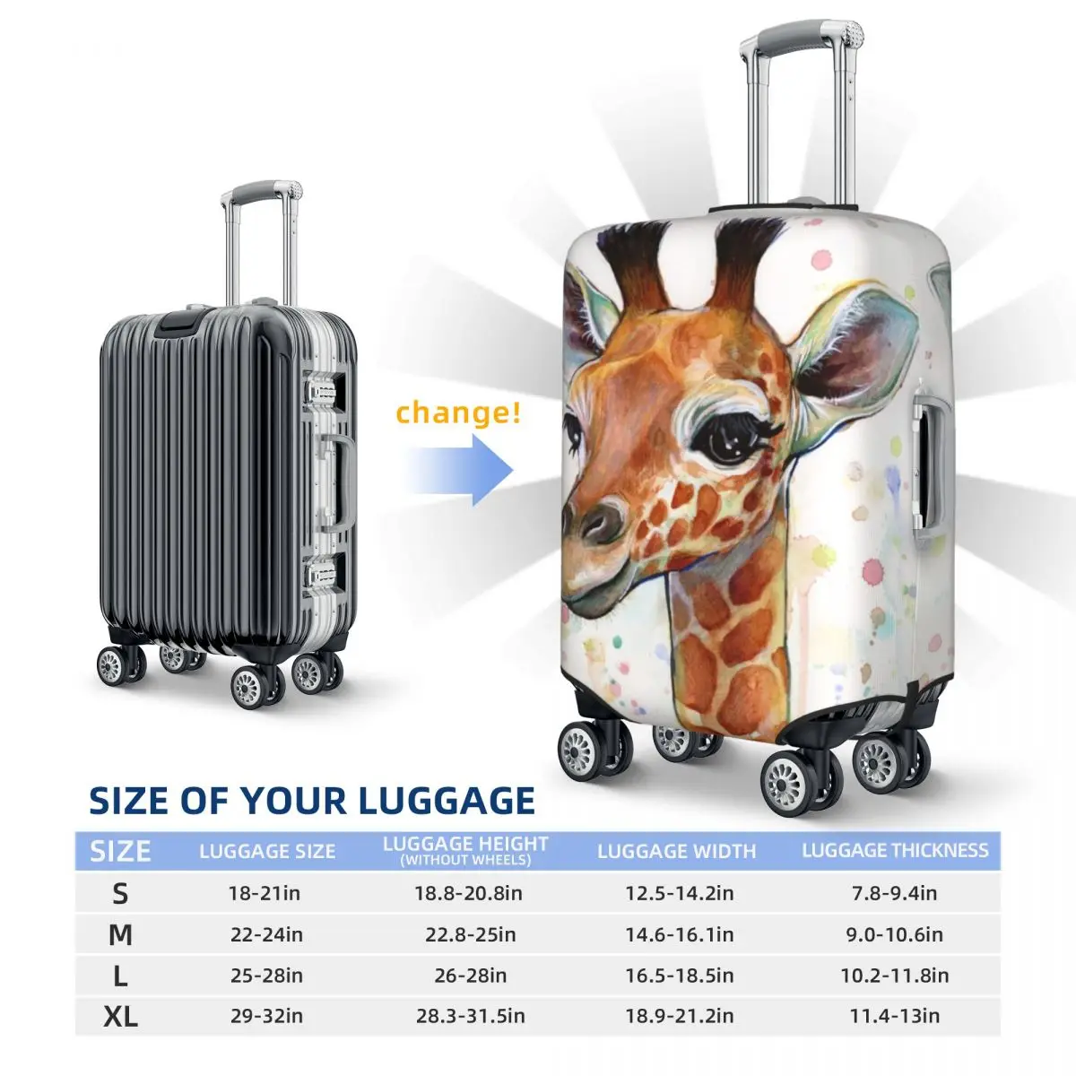 Giraffe Suitcase Cover Baby Giraffe Watercolor Painting Nursery Art Business Vacation Elastic Luggage Accesories Protector