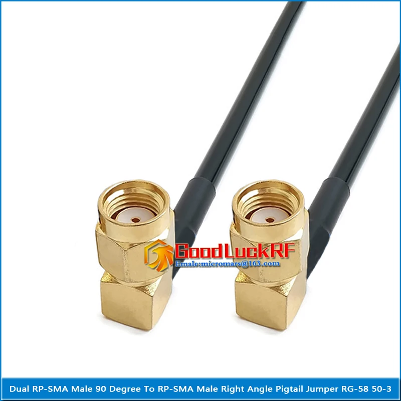 

Dual RP-SMA Male Right Angle 90 Degree to RPSMA RP SMA Male type L Pigtail Jumper RG-58 RG58 3D-FB Extend cable