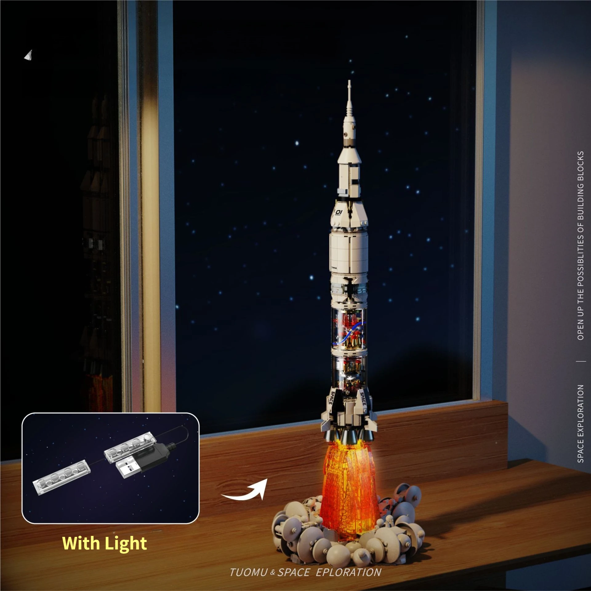 مجموعة مكعبات بناء صاروخ استكشاف الفضاء MOC صاروخ ميكانيكي ذاتي الصنع مع مجموعة أضواء LED نموذج تعليمي لعبة الطوب الهدايا #1
