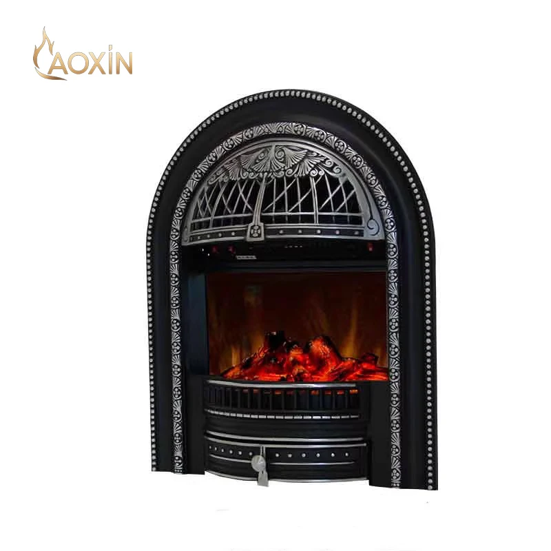 European-Style Modern Electric Fireplace with Faux Steel Material Curved Design Remote Control Provides Warmth Aesthetic Viewing