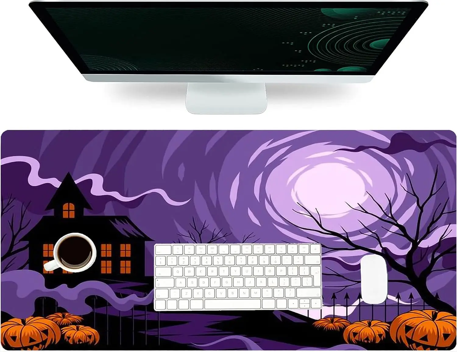 Halloween Mouse Pad Gaming Fantasy Landscape Keyboard Pad XXL Non Slip Rubber Anime Large Mouse Mat 30x80x0.3cm for Office Work