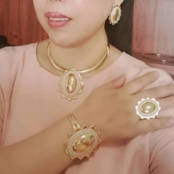 2022 African Jewelry Set for Women Dubai Weddings Design Earrings Pendant Necklace Bridal Bracelet Ring Jewellery Gifts FHK13764