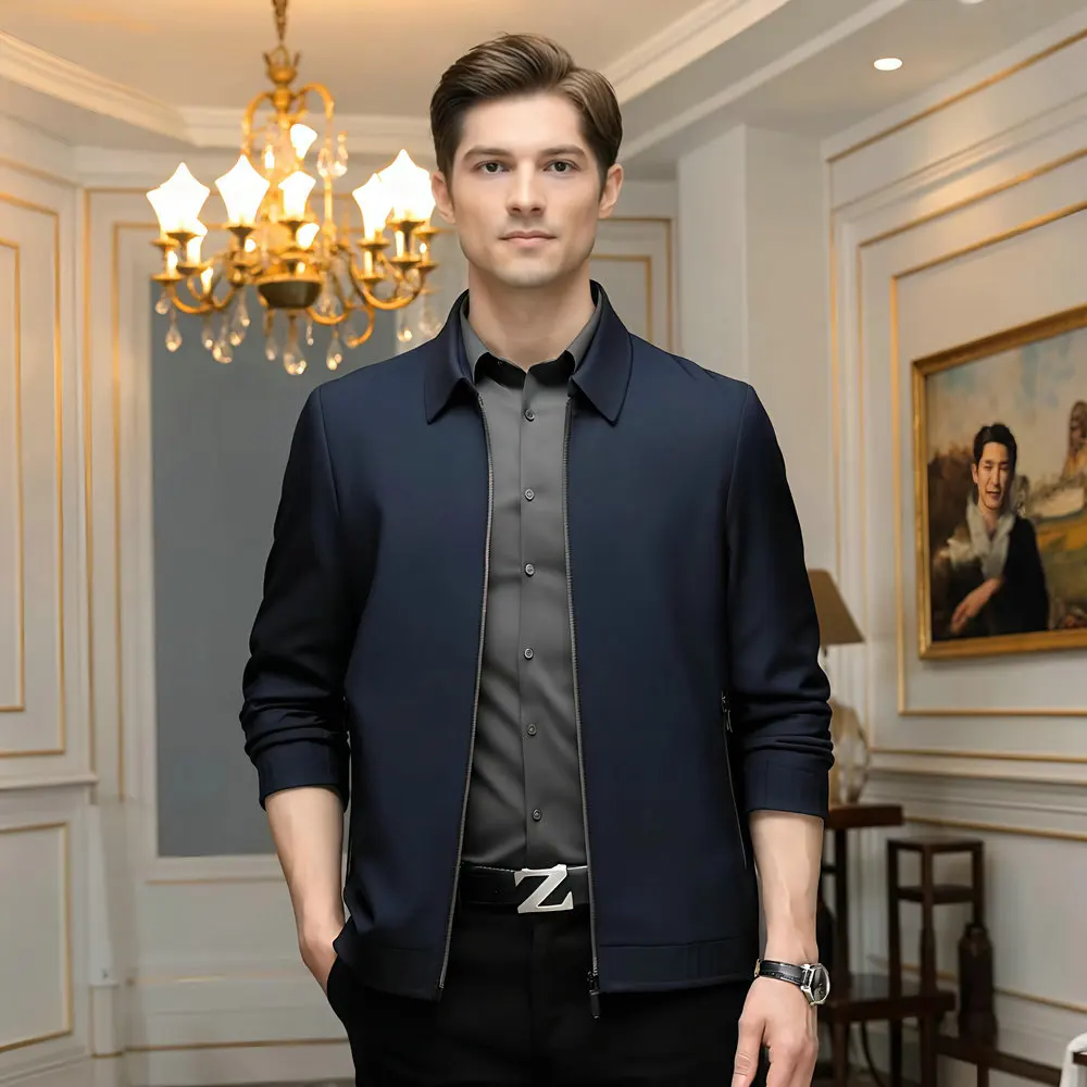 

Official Casual Zippered Blazer Men Slim-Fit Executive Blazer Jacket -Lightweight Polyester for Spring/Summer Essential Attire