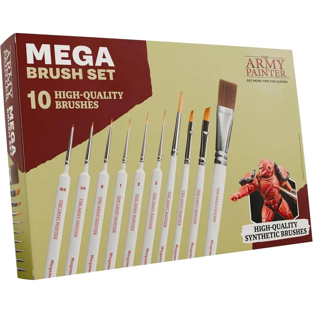 

Mega Brush Set, 10 Wargamers Miniature Paint Brushes - 3 for Layering, 2 for Drybrushing, 3 for Detailing & 2 for Large Models