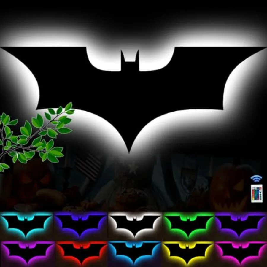 Bat Lamp Neon Sign LED Bat Signal Night Light 16 Colors Adjustable Man Cave Party Home Bedroom Christmas Halloween Decoration L