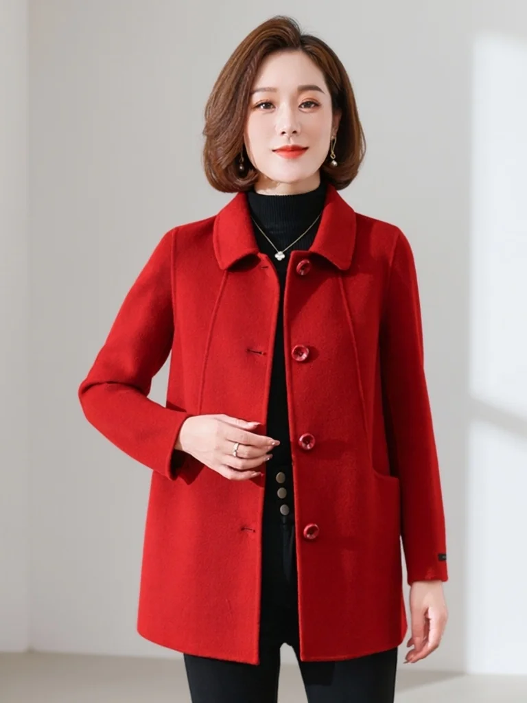 Spring 2026 Casual Style Loose Women's Woolen Coat Middle-Aged Versatile Fashionable Small Size Coat Online Exclusive