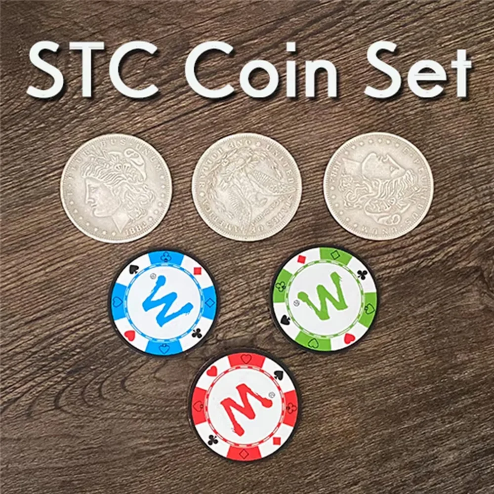 

STC Coin Set Magic Tricks Coin Change Penetrate Magia Close Up Illusions Gimmick Props Multiplying Silver Coins to Chip Magica