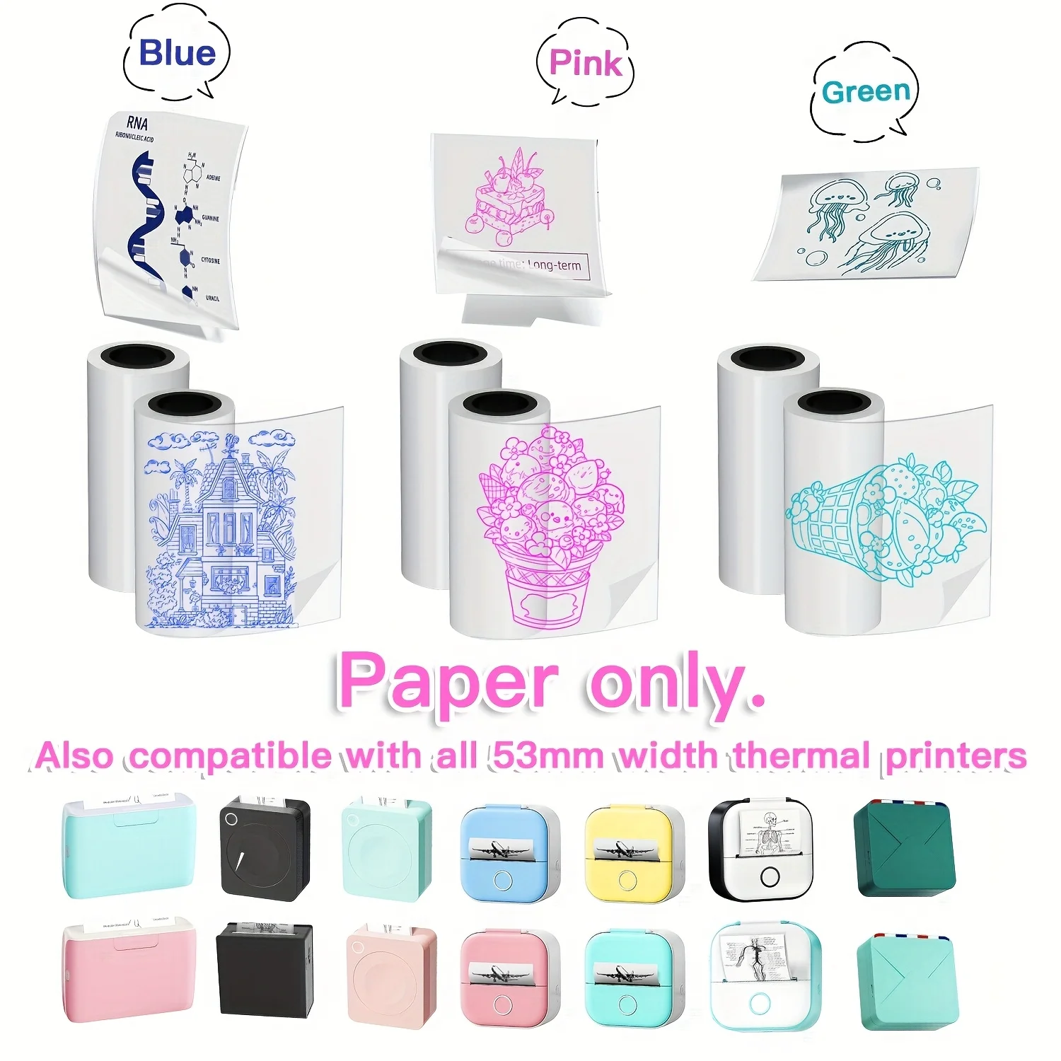 ورق حراري ملون شفاف M02، نص Phomemo الملون على خلفية شفافة، لفة ورق لاصقة شفافة لـ M02