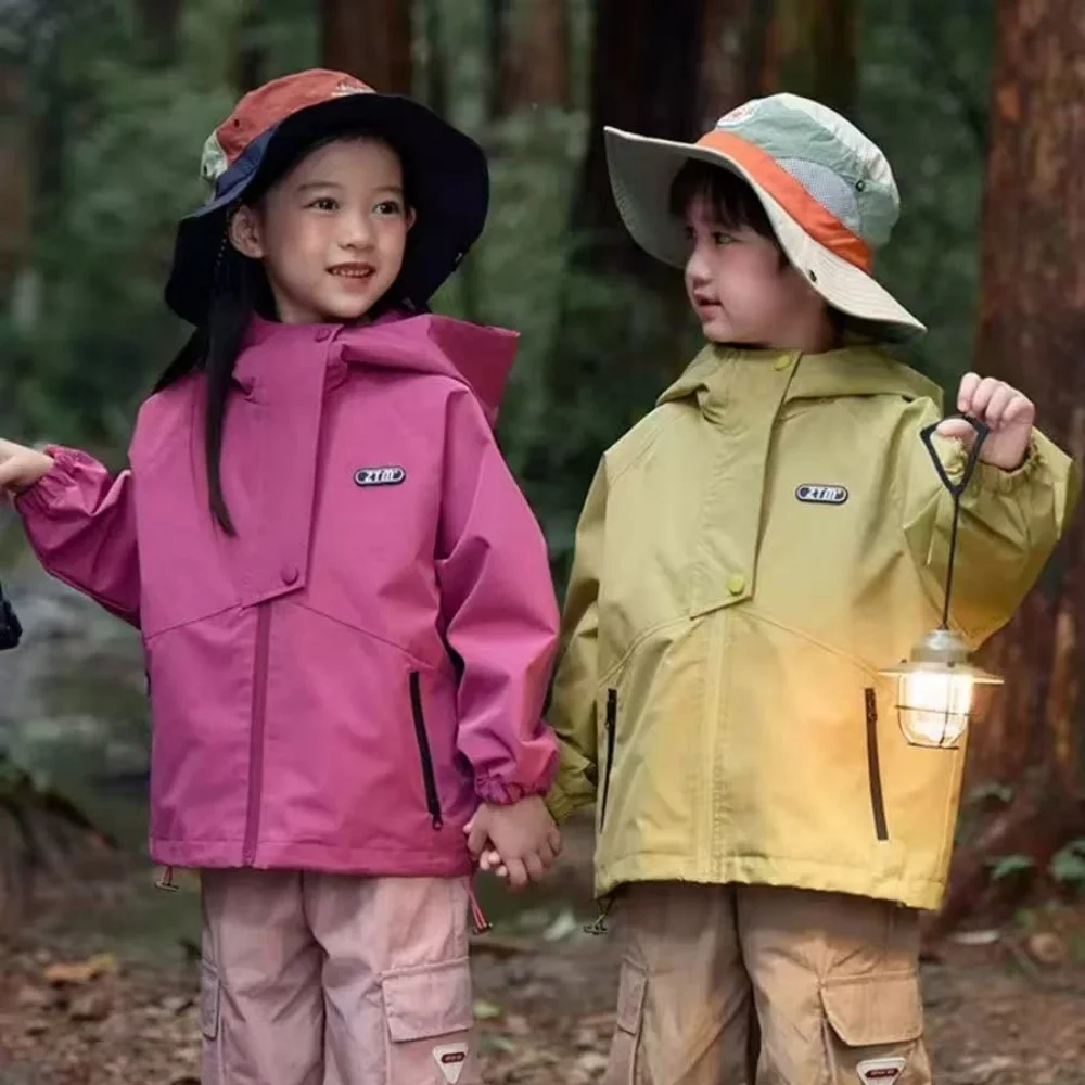 

Children Hooded Jackets 2026 Spring Autumn Baby Boys Girls Solid Color Zipper Waterproof Windbreaker Coat Kids Camping Outerwear