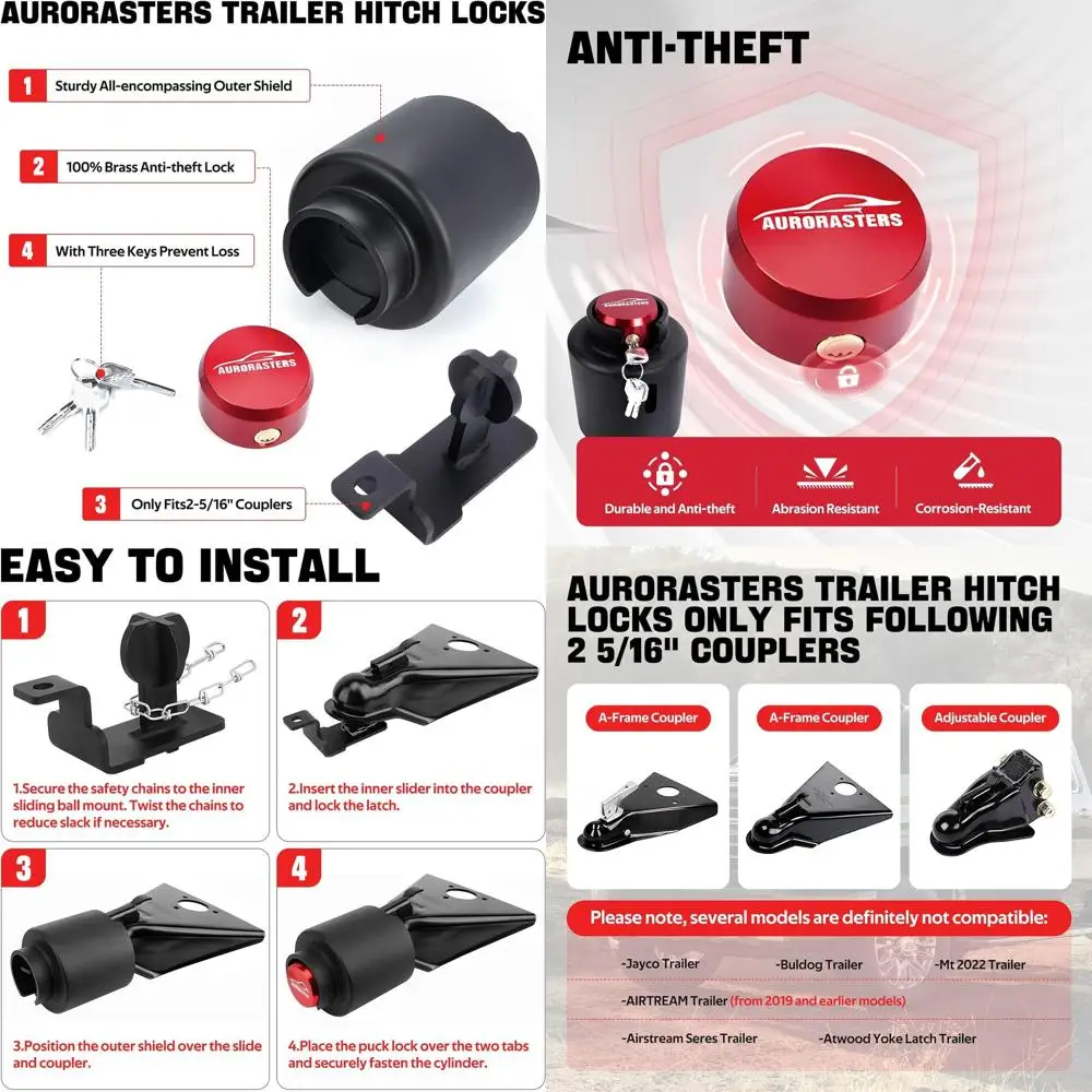 

Trailer Lock fits 2 5/16 Couplers,Heavy Duty Trailer Tongue Coupler Lock Anti Theft for RV Travel/Utility/Pickup/Boat/Camper Tra