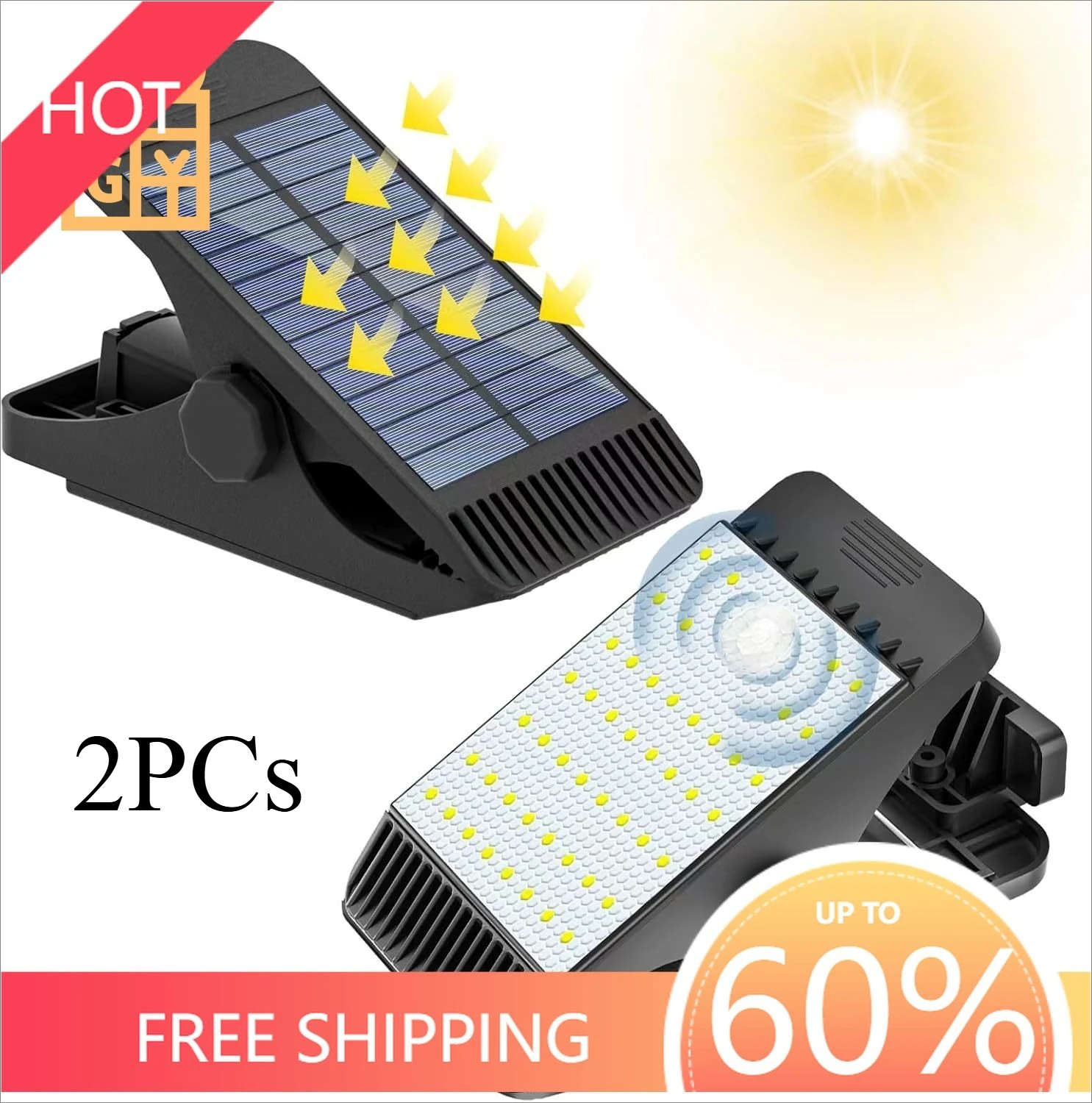 

2PCs LED Clip On Solar Lights Outdoor Motion Sensor Lights 3 Mode IP65 Waterproof Security Lamp For Fence Deck Wall Garage Patio